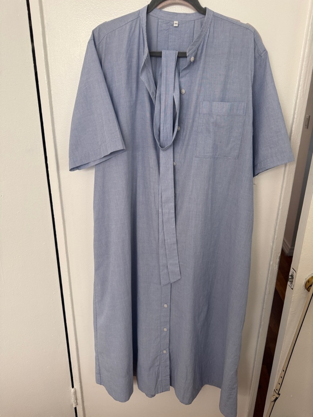Muji Light Blue Midi Shirt Dress with Neck Tie